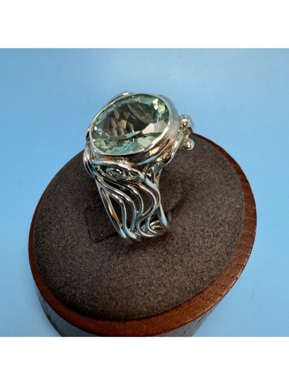 Handmade Topaz Bezel Set Filigree Design Band Sterling Silver 925 Ring Size 6.75 - Picture 2 of 11